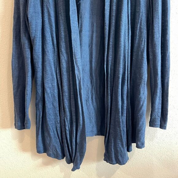 J Jill Sweater Women Med Blue Love Linen Lagenlook Open Cardigan Work Office - Picture 3 of 9